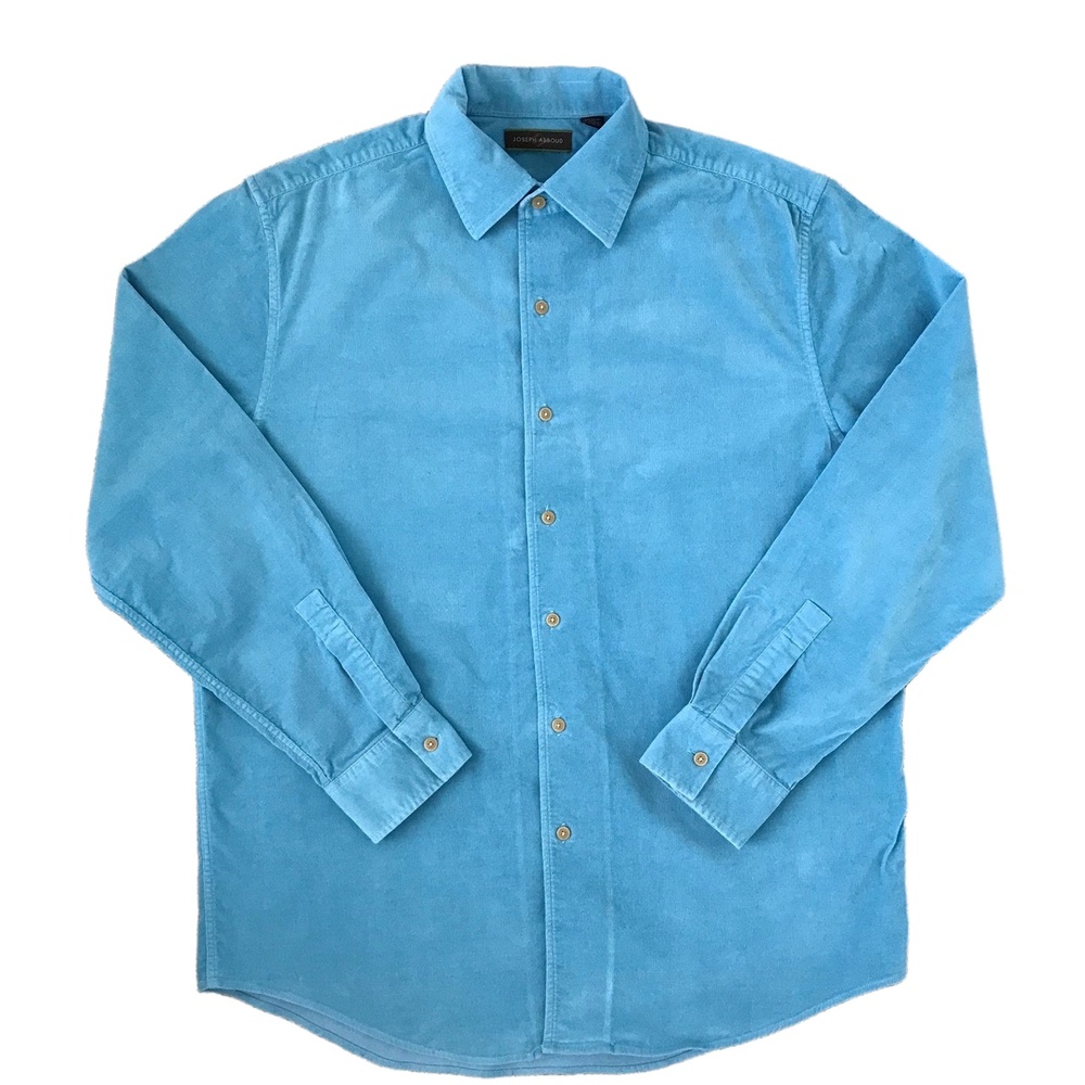 Joseph‎ Abboud Button Up Shirt Men's Large Stretch Corduroy Blue Long Sleeve - Picture 2 of 12